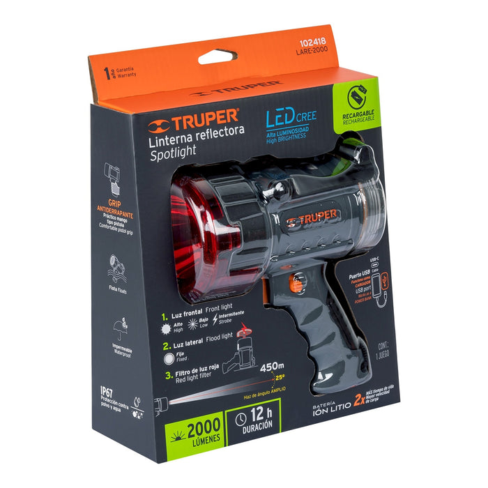 LAMPARA LED 2000 LM RECARGABLE ALTA POTENCIA SPOTLIGHT TRUPER