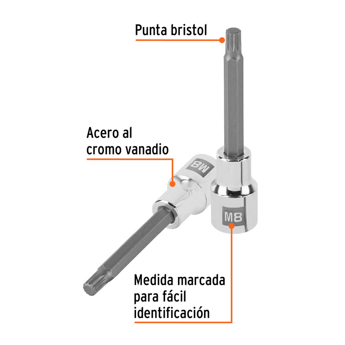 DADO PUNTA LARGA BRISTOL M8 CUADRO DE 1/2" TRUPER