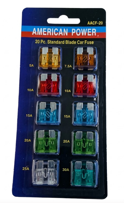 Juego de fusibles automotrices estándar, 20 piezas, distintos amperajes y colores