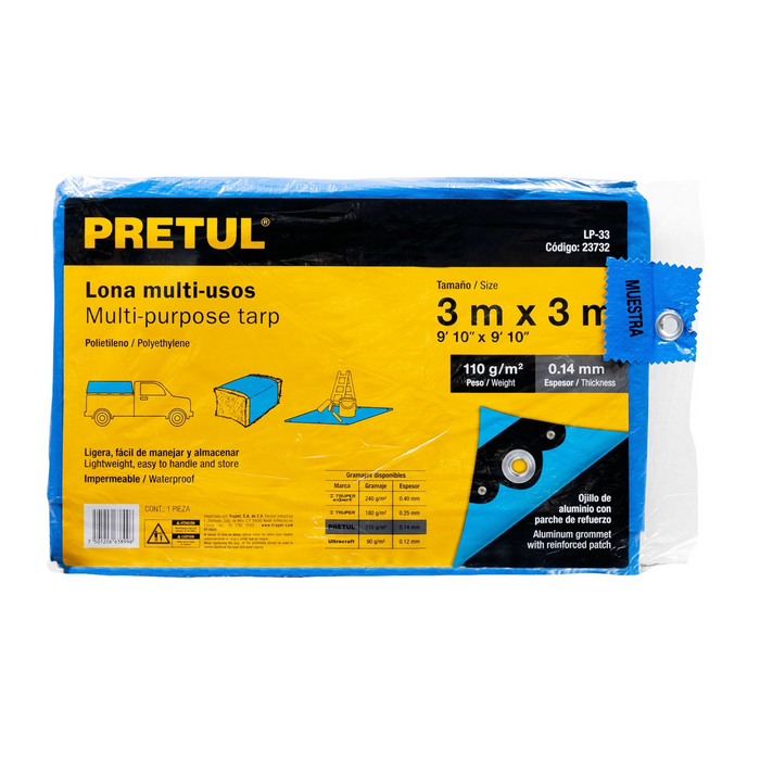 LONA 3 X 3 M AZUL PRETUL