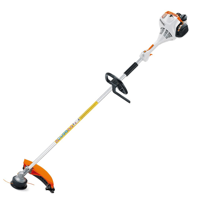 Desbrozadora recta con cabezal STIHL FS55R, naranja y blanca.