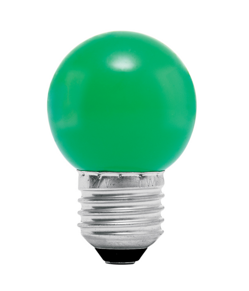 Bombilla LED tipo bulbo verde de 1 W con casquillo metálico
