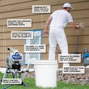 Pulverizador de pintura Graco Magnum PROX17 conectado a cubeta con manguera