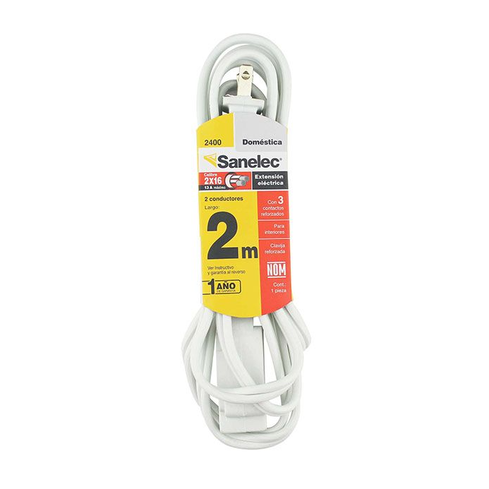 EXTENSION ELECTRICA DE 2 MTS, CAL. 16, BLANCA