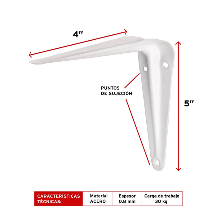 MENSULA 4" x 5", BLANCA, FIERO