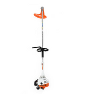 Desbrozadora recta STIHL FS55R con manillar superior y cabezal, naranja y blanco.