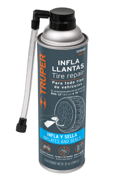 INFLADOR DE LLANTAS, TRUPER, DE 340 ML.