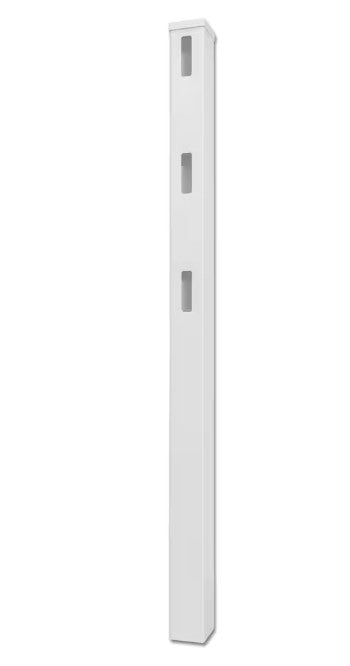 Poste de vinil blanco para cerco, sección rectangular con ranuras