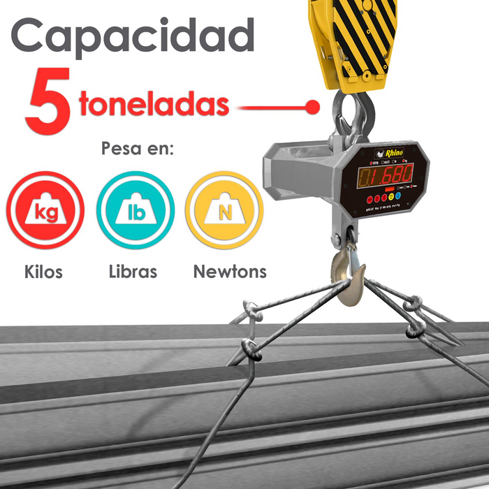 BASCULA DIGITAL COLGANTE RHINO, CAPACIDAD DE 5 TON