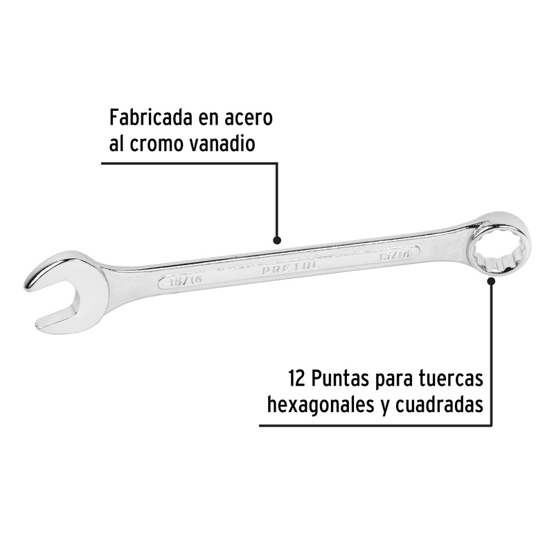 LLAVE COMBINADA 15/16" X 280 mm DE LARGO PRETUL