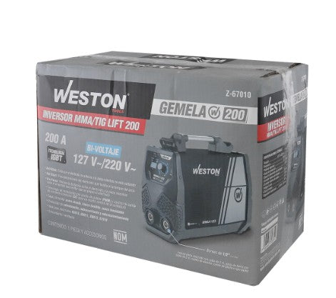 SOLDADOR INVERSOR 200A, 127V/220V, MMA/TIG LIFT, WESTON GEMELA 200