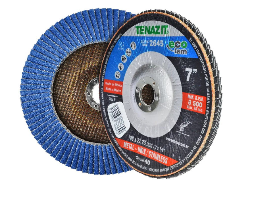 DISCO LAMINADO 7", GRANO 40 180 X 22.23 MM TENAZIT
