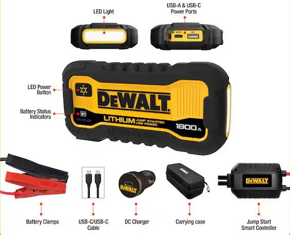 ARRANCADOR DE BATERIA 1800 AMP DEWALT BANCO DE ENERGIA USB