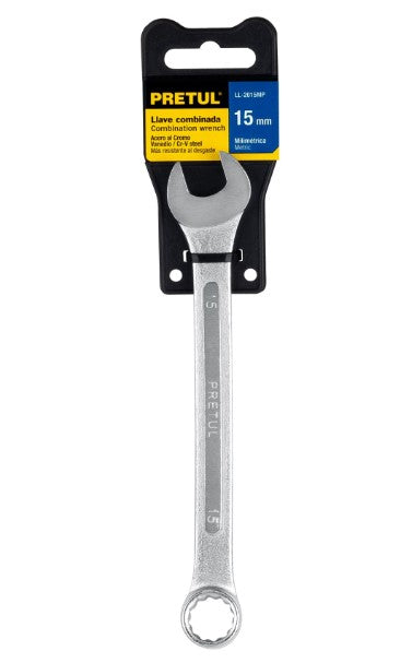 LLAVE COMBINADA MILIMETRICA 15 mm X 190 mm DE LARGO PRETUL
