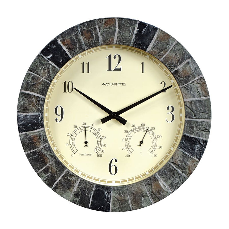 RELOJ DE EXTERIOR DE 14", PIZARRA FALSA, CON TERMOMETRO Y HUMEDAD - FAHRENHEIT