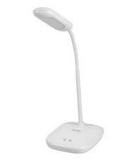 Lámpara de escritorio blanca Volteck con 24 LED, cuello flexible y base con controles.