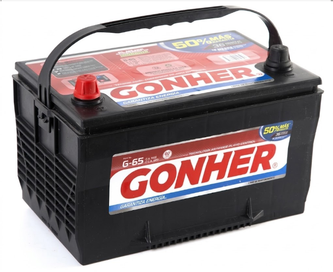 ACUMULADOR "65" GONHER DE 820 AMP. DE ARRANQUE EN FRIO, +/-