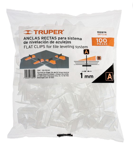 ANCLAS PARA NIVELACION DE AZULEJO, 1 mm , 100 PIEZAS