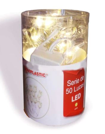 SERIE DE LUCES 50L LED CALIDO CABLE TRANSPARENTE EN TUBO