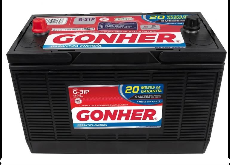 ACUMULADOR "31P" GONHER SERV. PESADO DE 760 AMP. DE ARRANQUE EN FRIO, +/-, DE POSTE