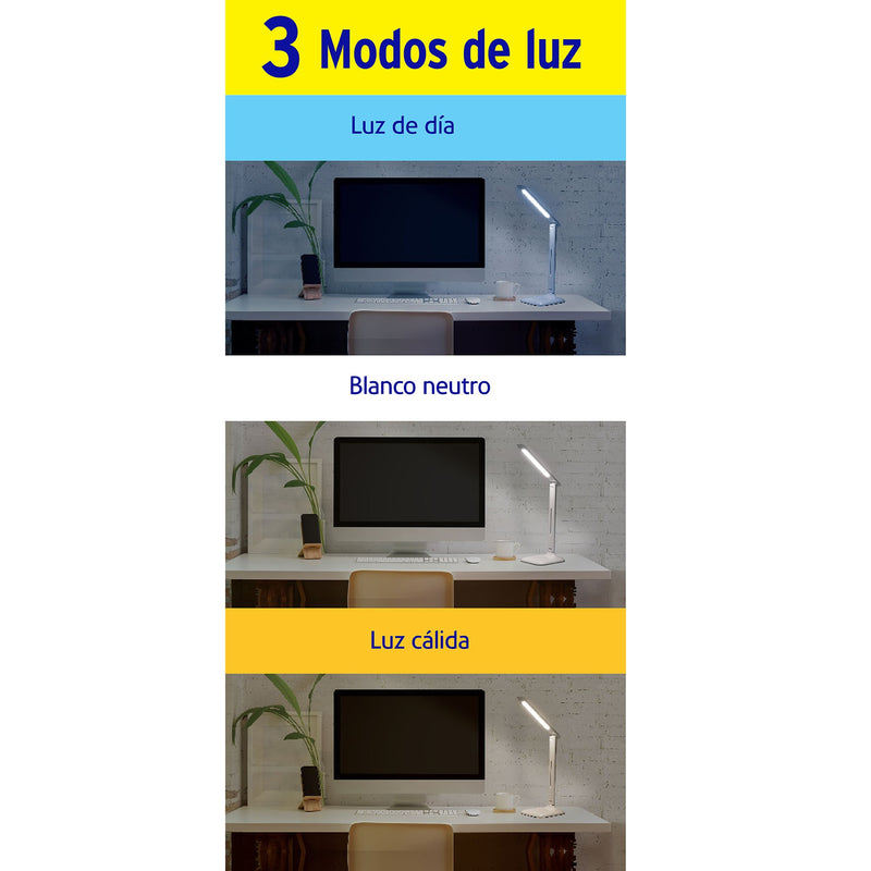 LAMPARA DE LED 8W 5 NIVELES LUZ DEL DIA - NEUTRO - CALIDA PARA ESCRITORIO