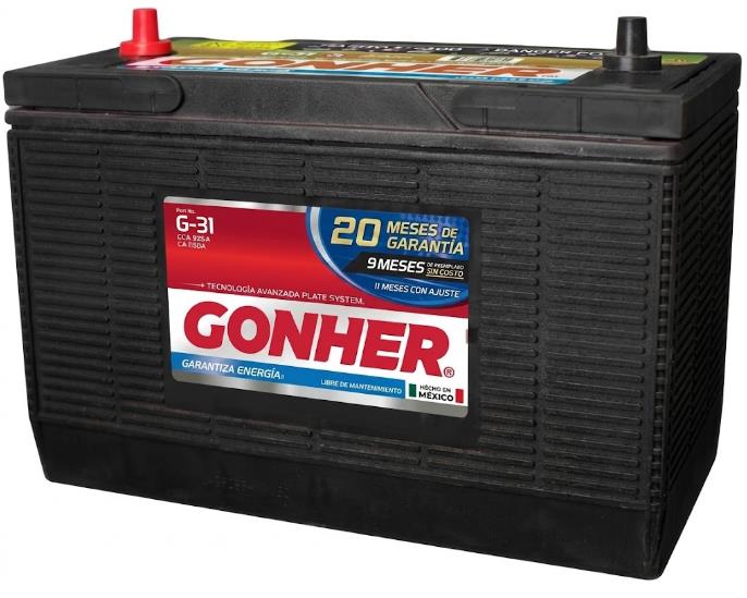 ACUMULADOR "31" GONHER SERV. PESADO DE 760 AMP. DE ARRANQUE EN FRIO, +/-, DE TORNILLO