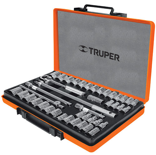 JUEGO DE AUTOCLE, CUADRO 1/2", 42 PIEZAS, Std y mm