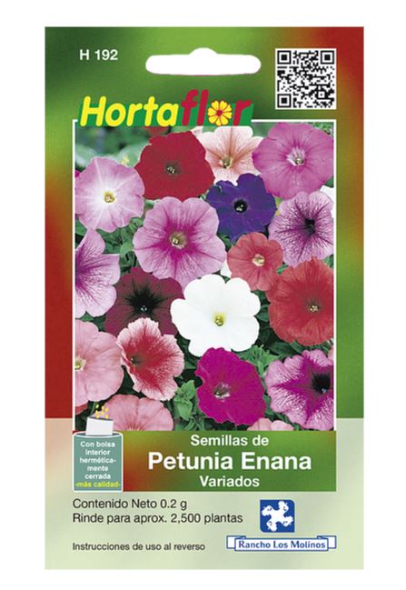 SOBRE DE SEMILLAS DE PETUNIA ENANA VARIADA HORTAFLOR, CONTENIDO DE .02G