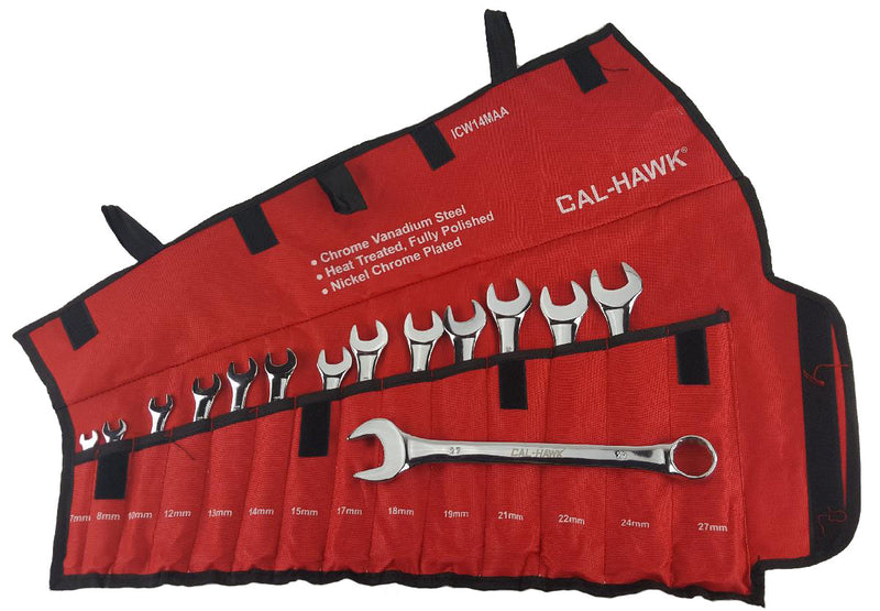 JUEGO DE 14 LLAVES COMBINADAS mm,CAL-HAWK, ESTUCHE DE TELA