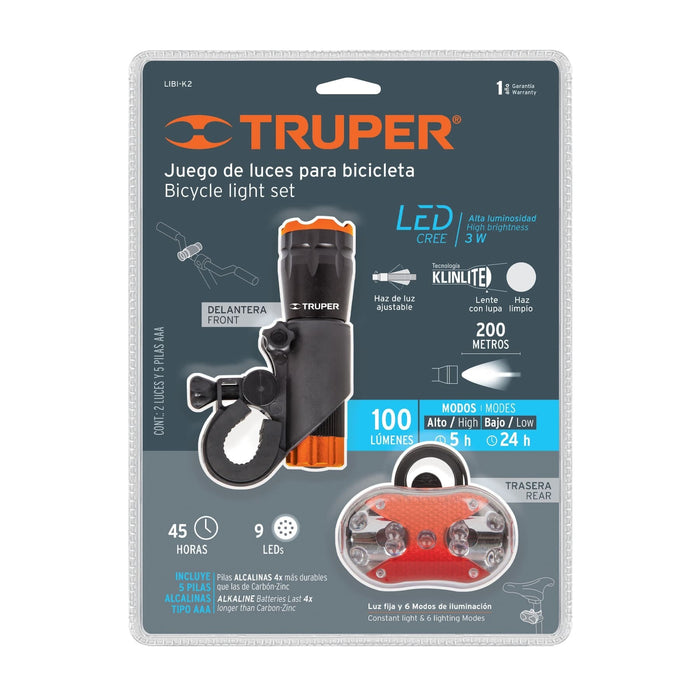 JUEGO DE LUZ DELANTERA Y TRASERA PARA BICICLETA DE BATERIA TRUPER