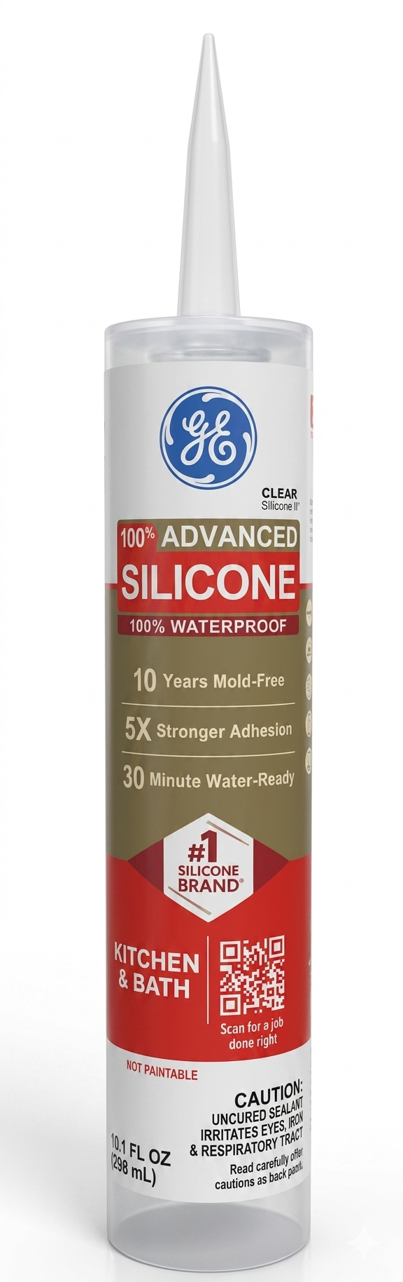 SELLADOR DE SILICON TRANSPARENTE, PARA BAÑOS Y COCINAS, 298.65 ml, (10.1 oz), GE ADVANCE