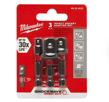 JUEGO DE ADAPTADORES PARA DADO, DE IMPACTO 1/4" CUADRO DE 1/4",3/8" Y 1/2" MILWAUKEE