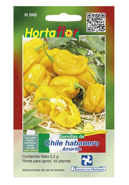 SOBRE DE SEMILLAS DE CHILE HABANERO AMARRILLO HORTAFLOR, CONTENIDO DE .2G