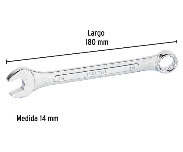 LLAVE COMBINADA MILIMETRICA 14 mm X 180 mm DE LARGO PRETUL