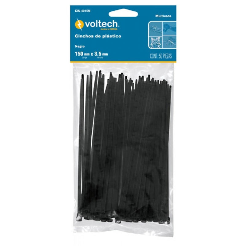 CINCHOS DE PLASTICO, 20 CM, 40 LBS, NEGRO