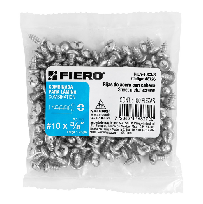 PIJA PARA LAMINA #10, 3/8" BOLSA CON 150 PIEZAS
