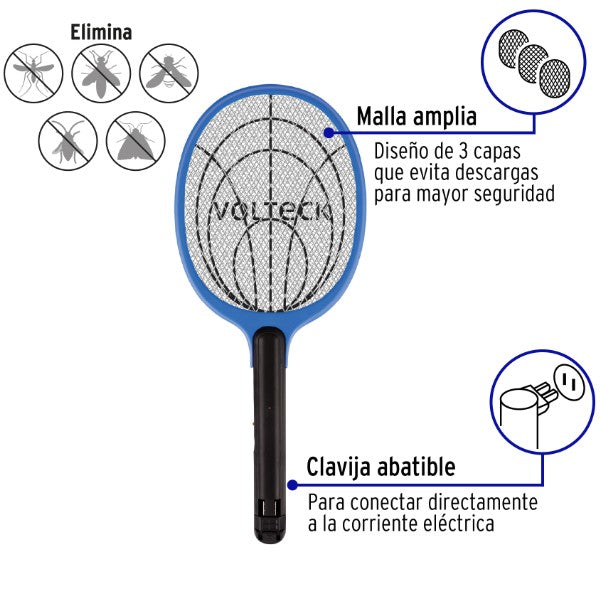 RAQUETA MATA MOSCAS Y MOSQUITOS RECARGABLE VOLTECK