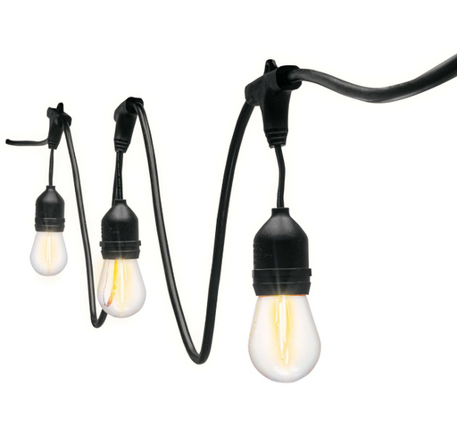 Cadena de 12 luces LED para exterior con cable negro y bombillas cálidas