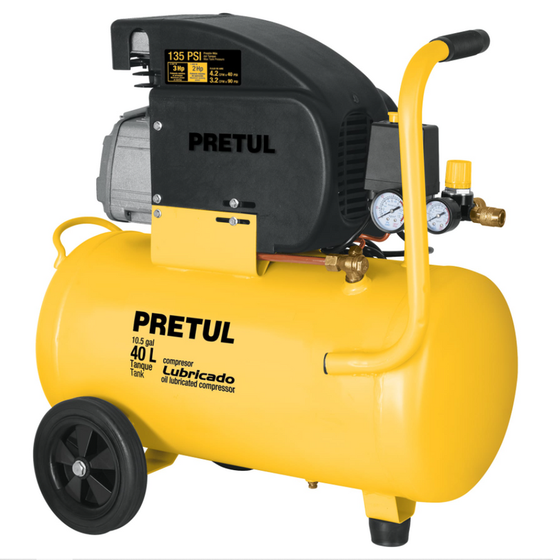 COMPRESOR DE AIRE 40 L, 2HP, 4.2 CFM @ 40 PSI, 3.2 CFM @ 90 PSI, PRETUL