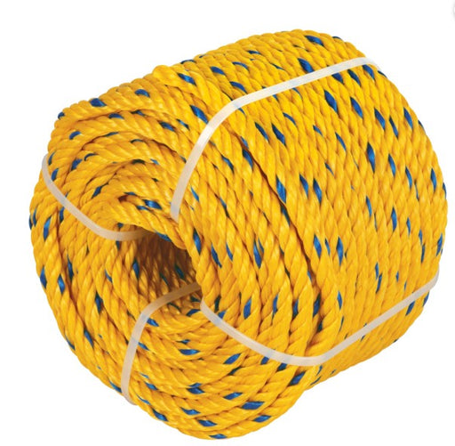 Rollo de cuerda de polipropileno amarilla 3/8" (10 mm), 1 kg, trenzada
