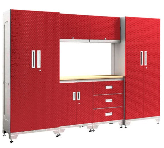 SISTEMA DE GABINETES DE ALMACENAMIENTO PARA GARAJE DE ACERO, 7 PIEZAS, COLOR ROJO