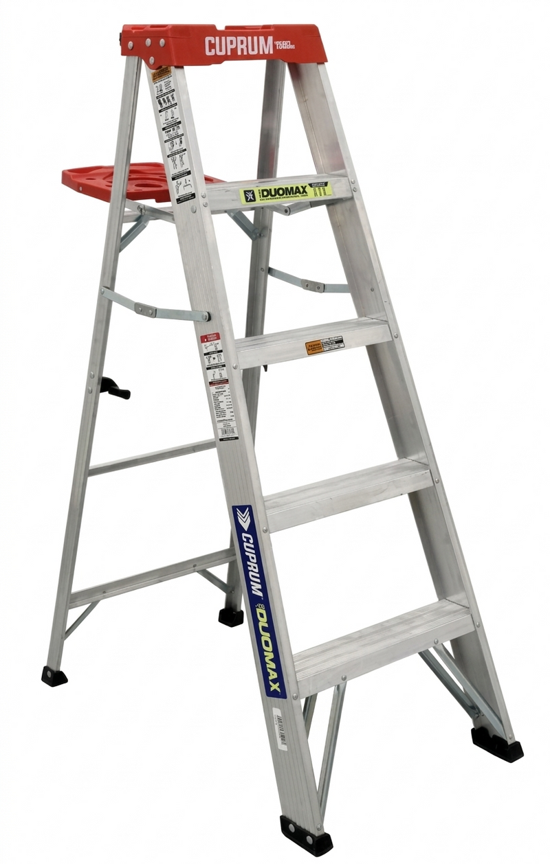ESCALERA DE TIJERA, ALUMINIO TIPO-III  6" TAPA ROJA 2 en 1