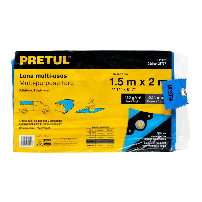 LONA 1.5 X 2 M AZUL PRETUL