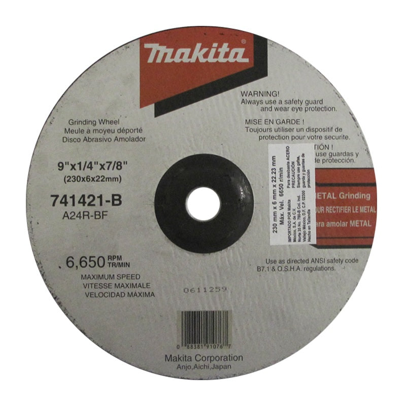 DISCO DE DEBASTE 9" X 1/4" X 7/8", METAL, MAKITA