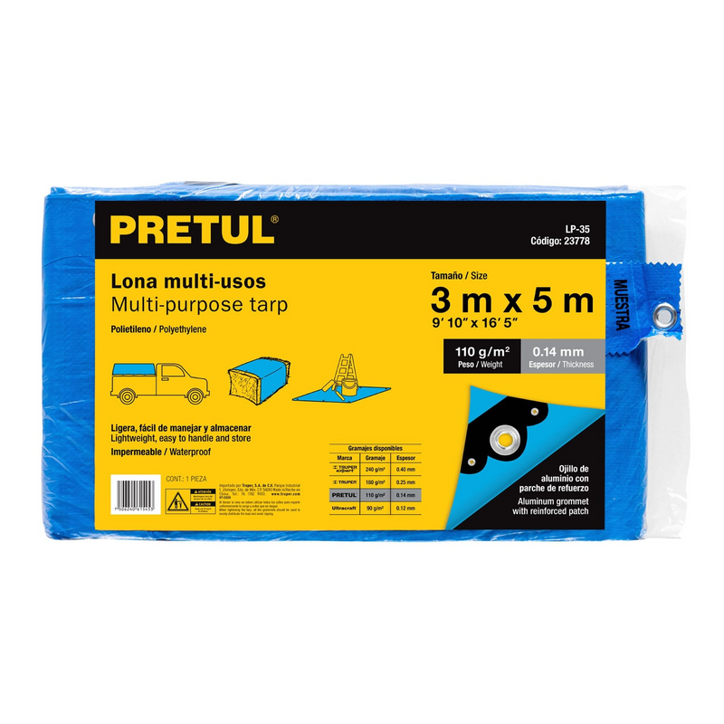 LONA 3 X 5 M AZUL PRETUL