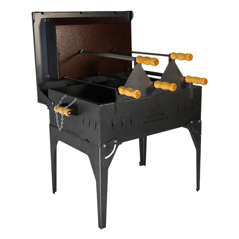 ASADOR DE CARBON, ELECTRICO DE 12V CON 5 ESPADAS Y CHAROLA DE CARBON