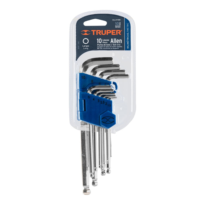 JUEGO DE 10 LLAVES ALLEN LARGAS MM, ESTUCHE PLASTICO