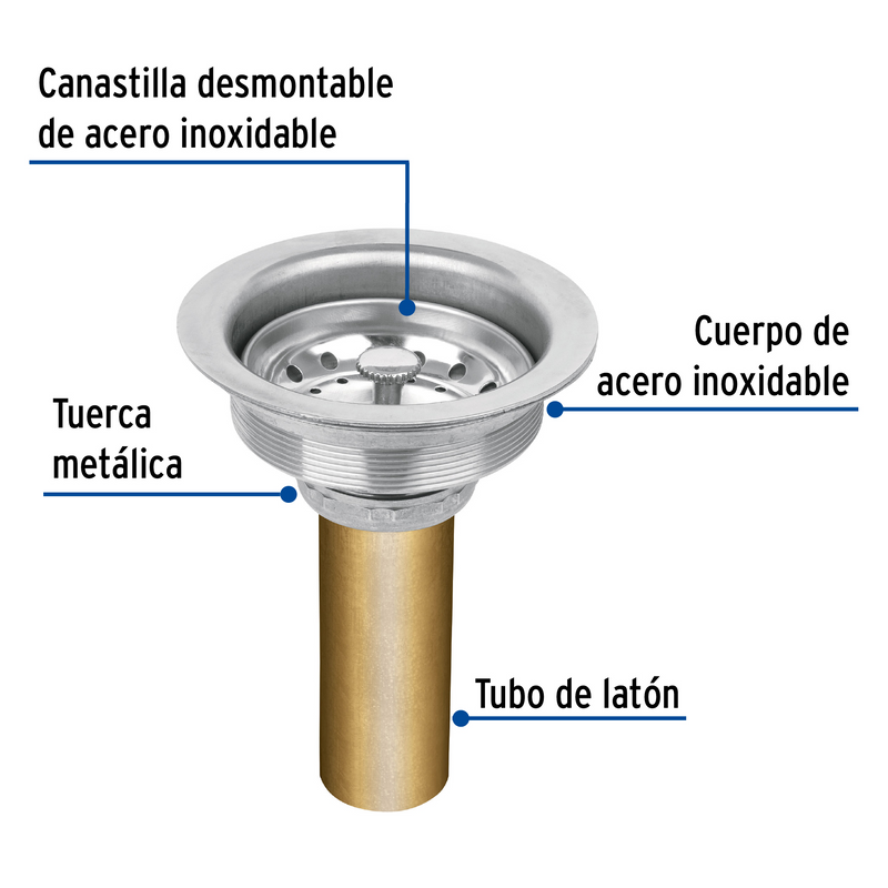 CONTRACANASTA DE ACERO INOXIDABLE CON TUBO DE LATÓN