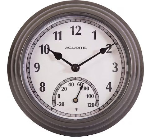 TERMOMETRO / RELOJ DE PARED GRIS PLATEADO OSCURO DE 8.5"