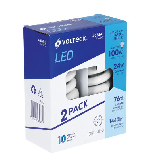 Paquete de 2 focos LED espirales Volteck de 24 W y luz de día